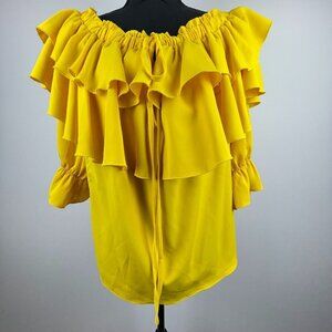 Byinns Women's Off Shoulder Ruffle Yellow Top Size L